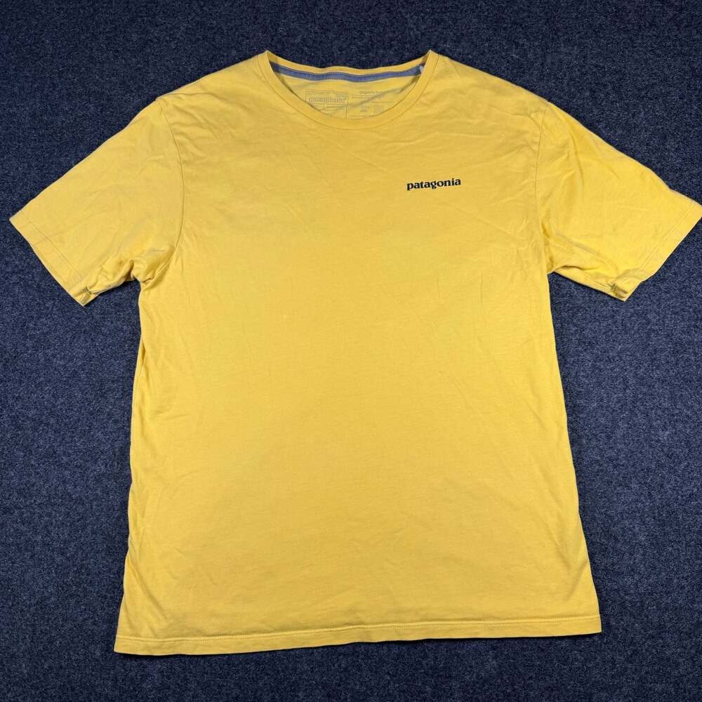 Patagonia Men's Organic Cotton Yellow Crew Neck Logo T-Shirt